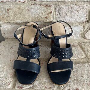 Navy Blue Cole Haan Strappy High Block Heel Sexy Sandal 5M Excellent Condition